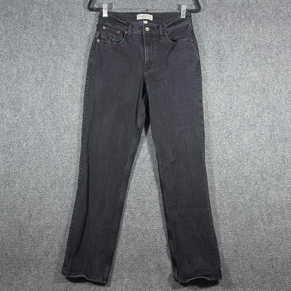 Abercrombie & Fitch 90s Straight Mid Rise Curve Love Jeans Black Womens 27x30